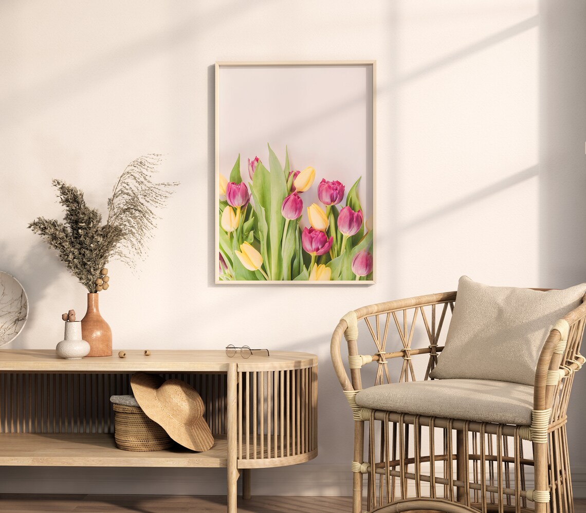 Pink Yellow Tulips Spring Flowers Minimal Floral Photo Poster - Image 4