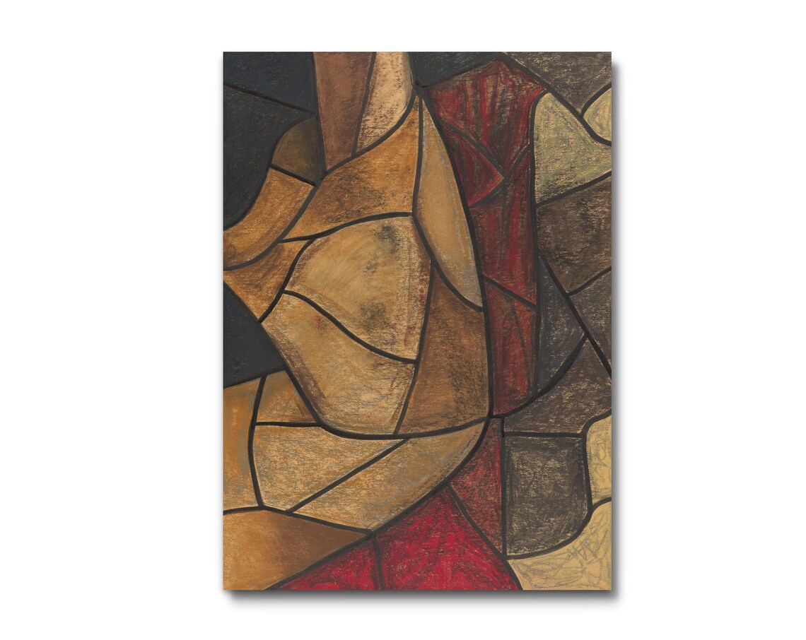 Ochre and Umber Geometric Abstract in Stained Glass Style Art Print