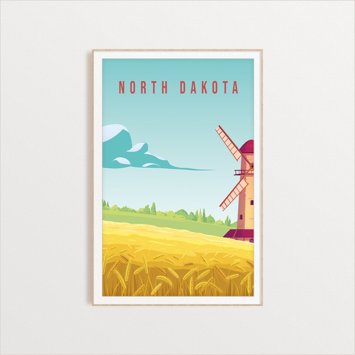 North Dakota Wheat Field Windmill Farm Scenery Travel Art Poster - Image 2