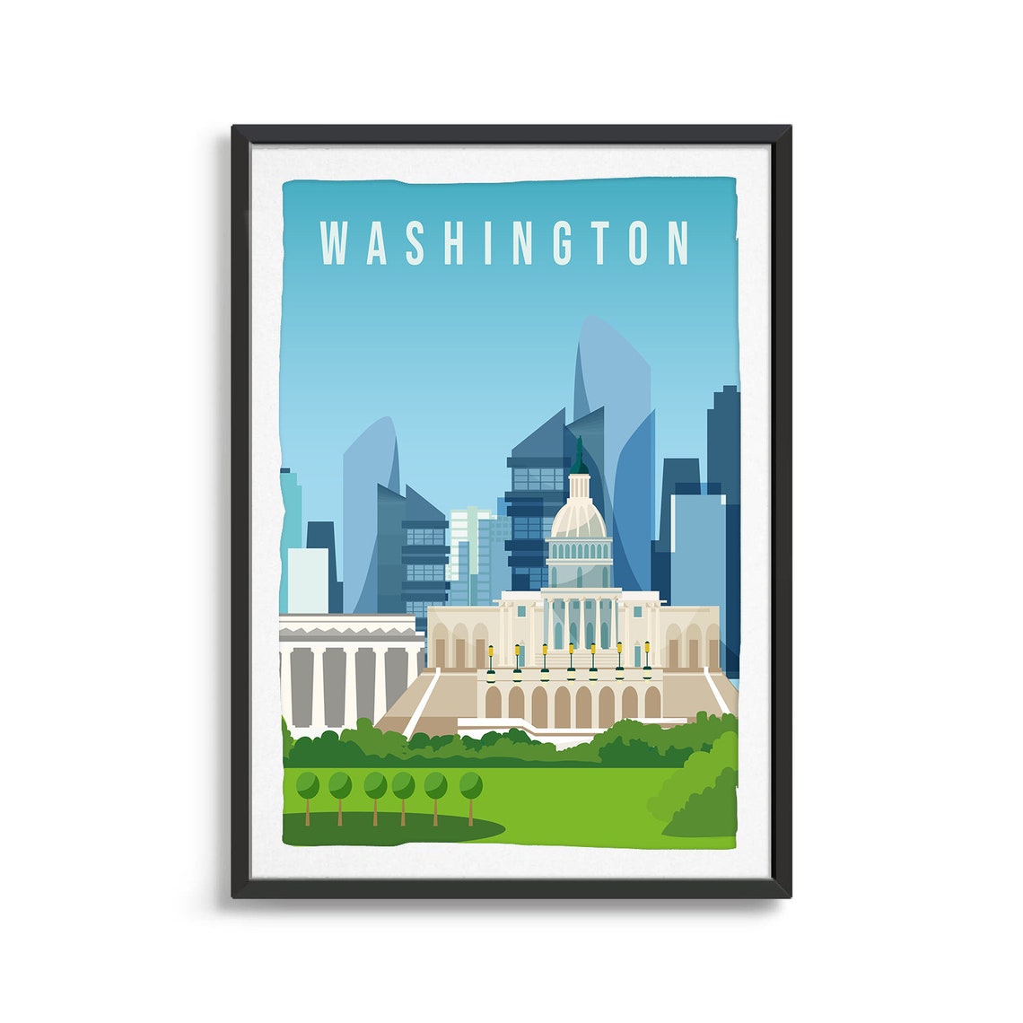 Washington DC Capitol Travel Poster US Capital Landmark Skyline Art - Image 2