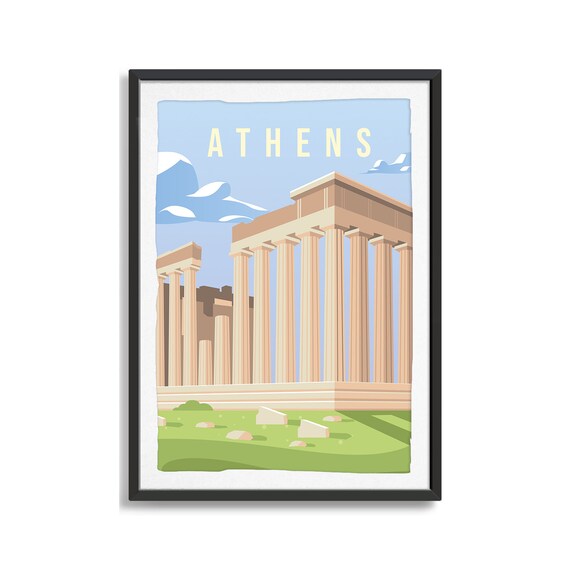 Athens Parthenon Ancient Columns Greece Vintage Travel Poster