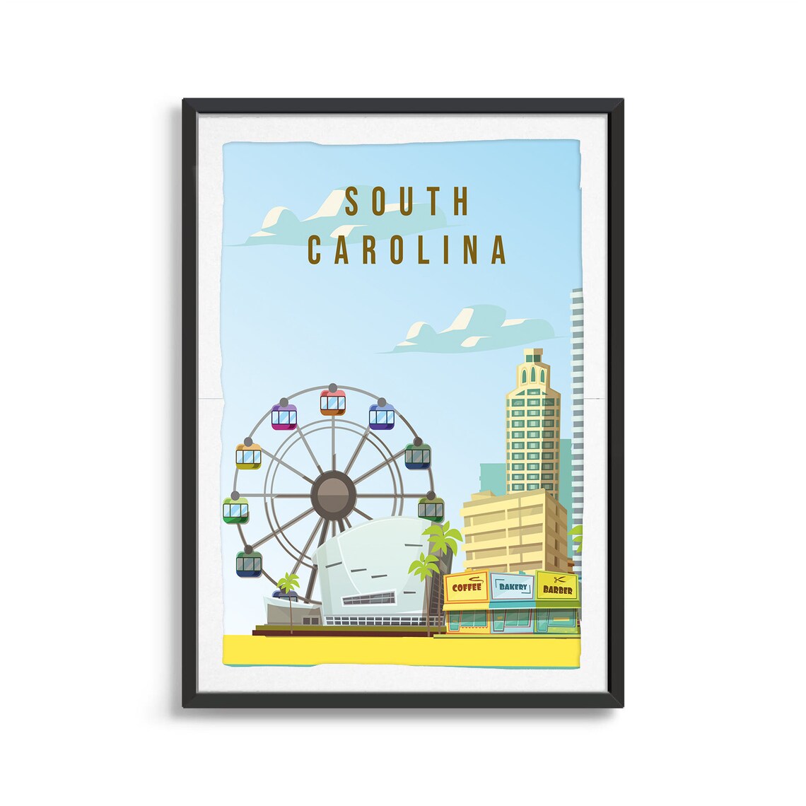 South Carolina Ferris Wheel Beach Boardwalk Vintage Travel Poster