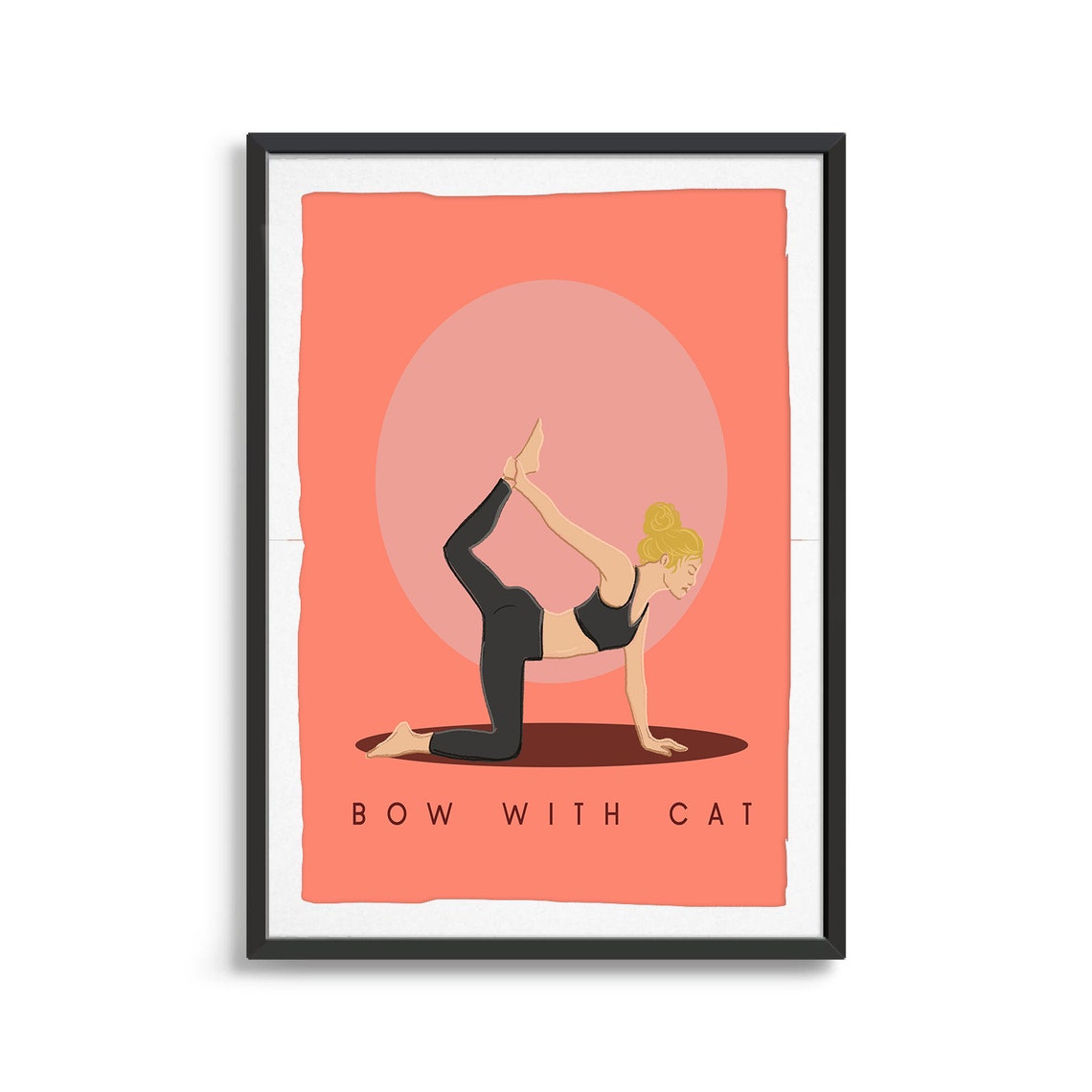 Bow With Cat Retro Yoga Backbend Sun Circle Flat Illustration Print