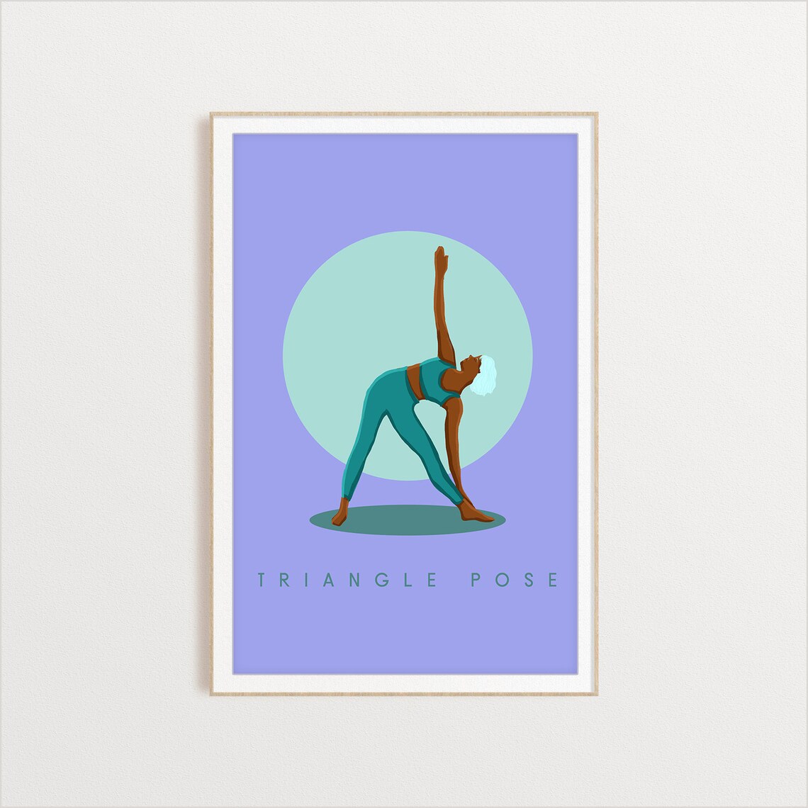 Triangle Pose Retro Yoga Standing Pose Sun Circle Flat Illustration Print