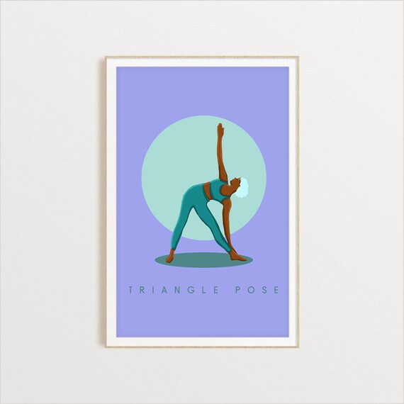 Triangle Pose Retro Yoga Standing Pose Sun Circle Flat Illustration Print