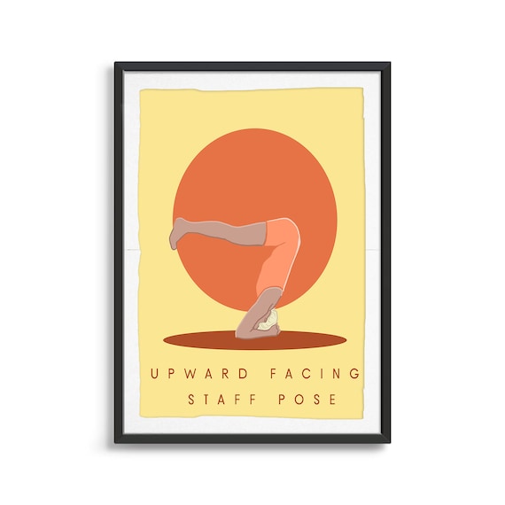Upward Facing Staff Pose Retro Yoga Arm Balance Sun Circle Flat Illustration Print
