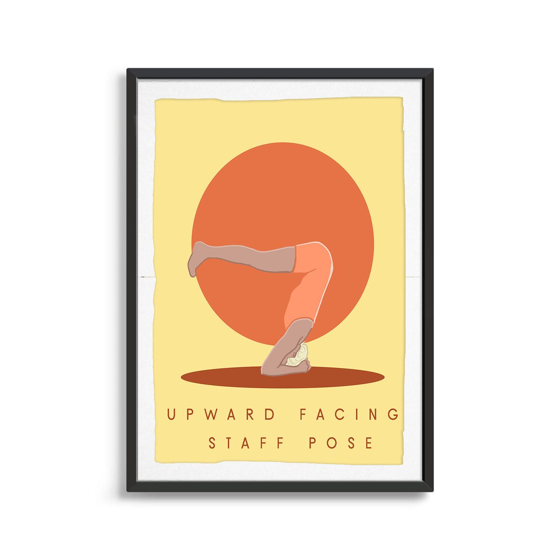 Upward Facing Staff Pose Retro Yoga Arm Balance Sun Circle Flat Illustration Print