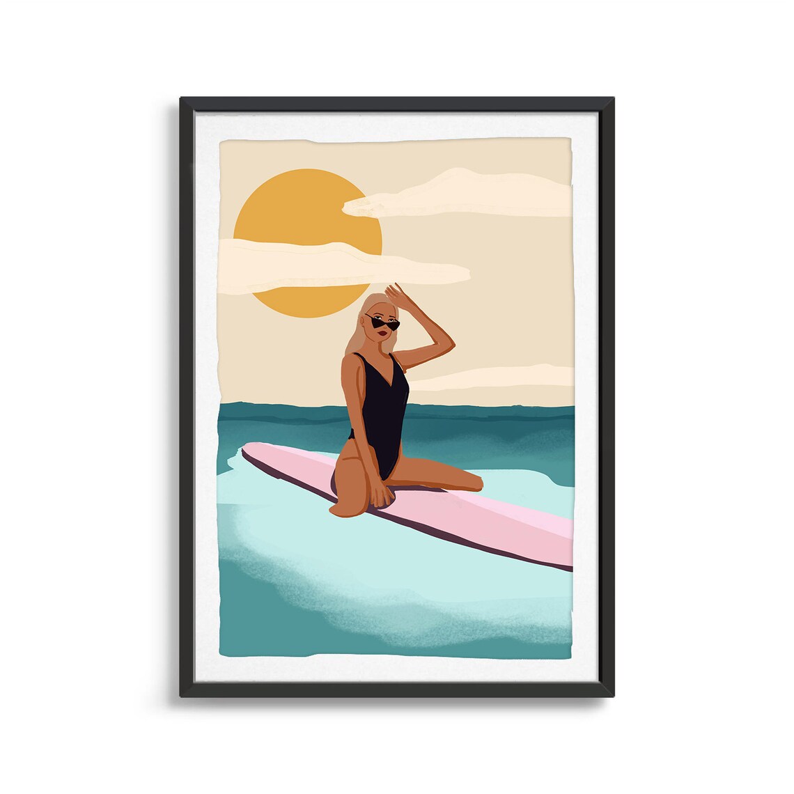 Surfer Girl Resting on Her Pink Board Art Print - Image 2