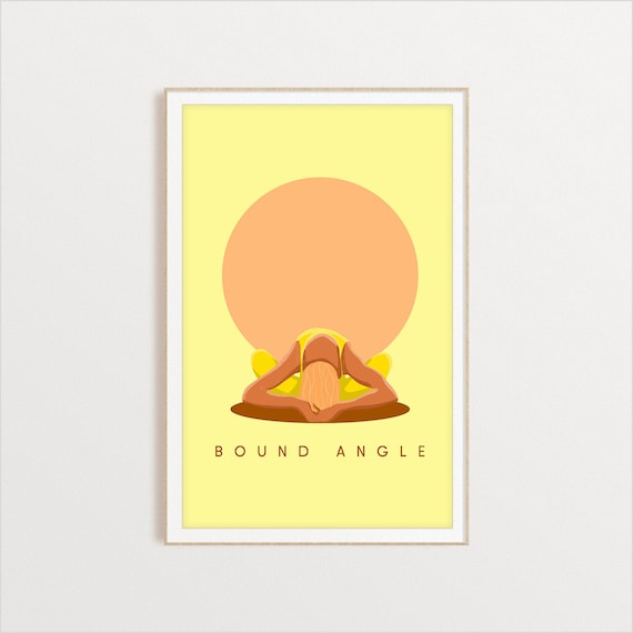 Bound Angle Retro Yoga Seated Stretch Sun Circle Flat Illustration Print