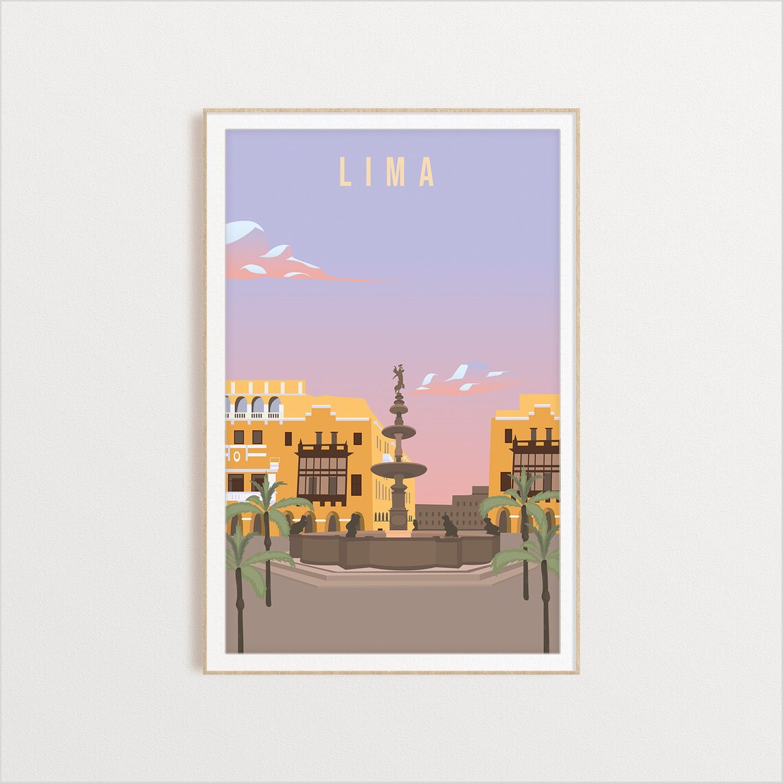 Lima Colonial Plaza Fountain Historic Travel Souvenir Poster - Image 2