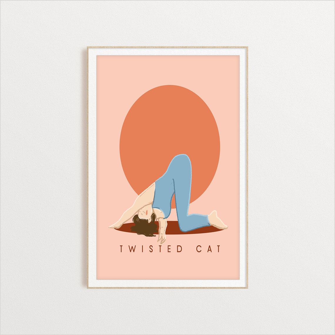 Twisted Cat Retro Yoga Spinal Twist Sun Circle Flat Illustration Print - Image 2