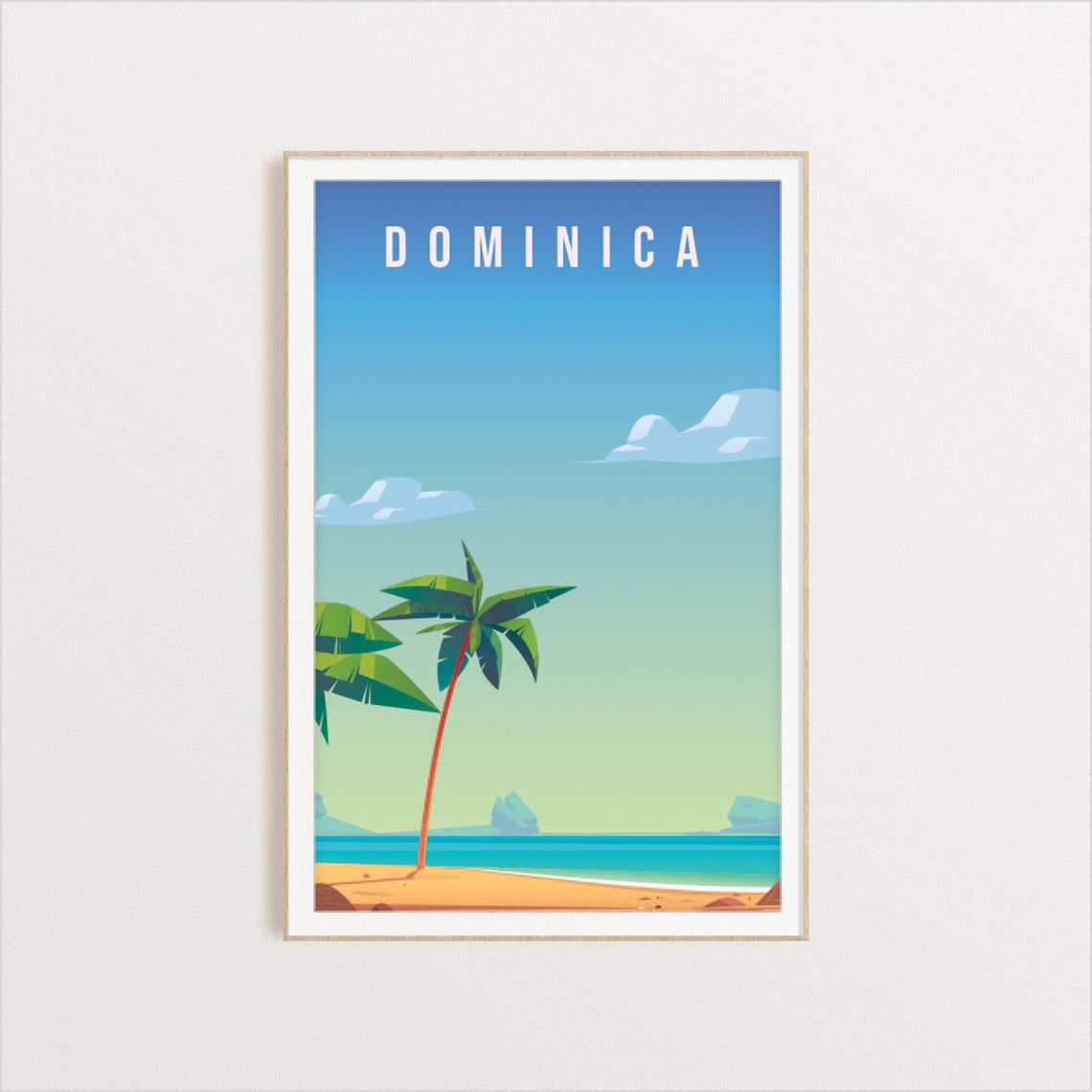 Dominica Palm Tree Travel Poster Caribbean Beach Coast Art Scene - Image 2