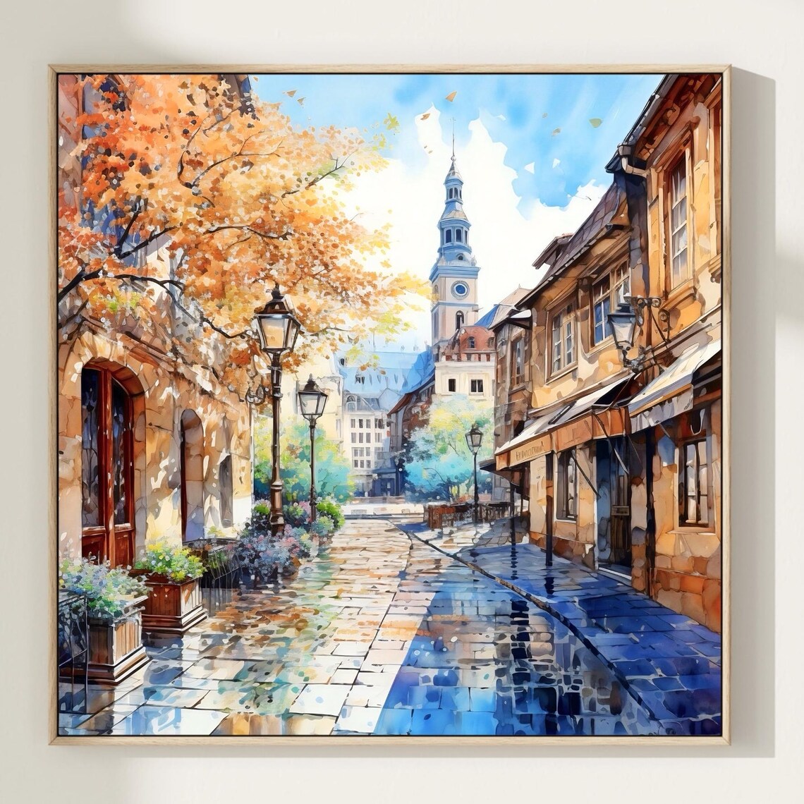 Zagreb Croatia Golden Autumn Old Town Street Watercolor Poster