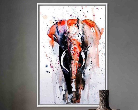 Watercolor Elephant Art Abstract Elepehant Artwork Red Poster And Gray Canvas Safari Contemporary Wall Deco