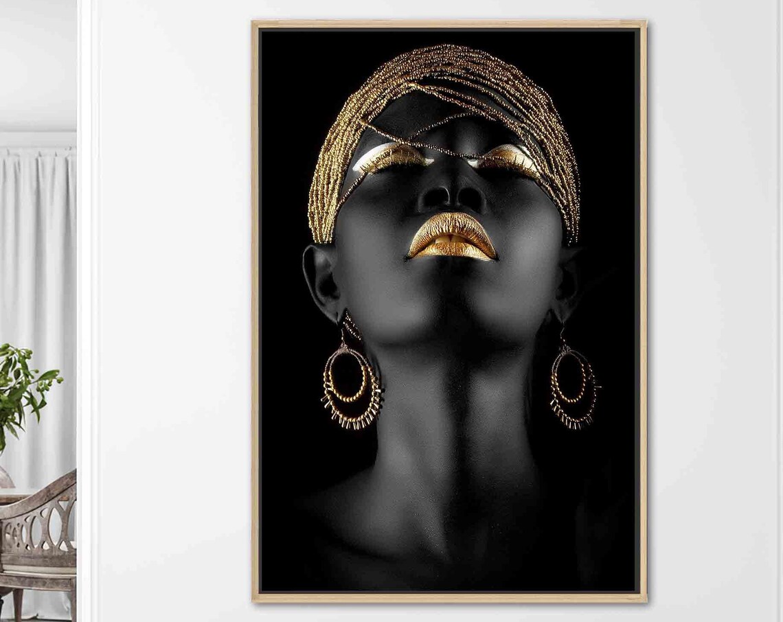 African Woman Gold Lip Abstract Art Print