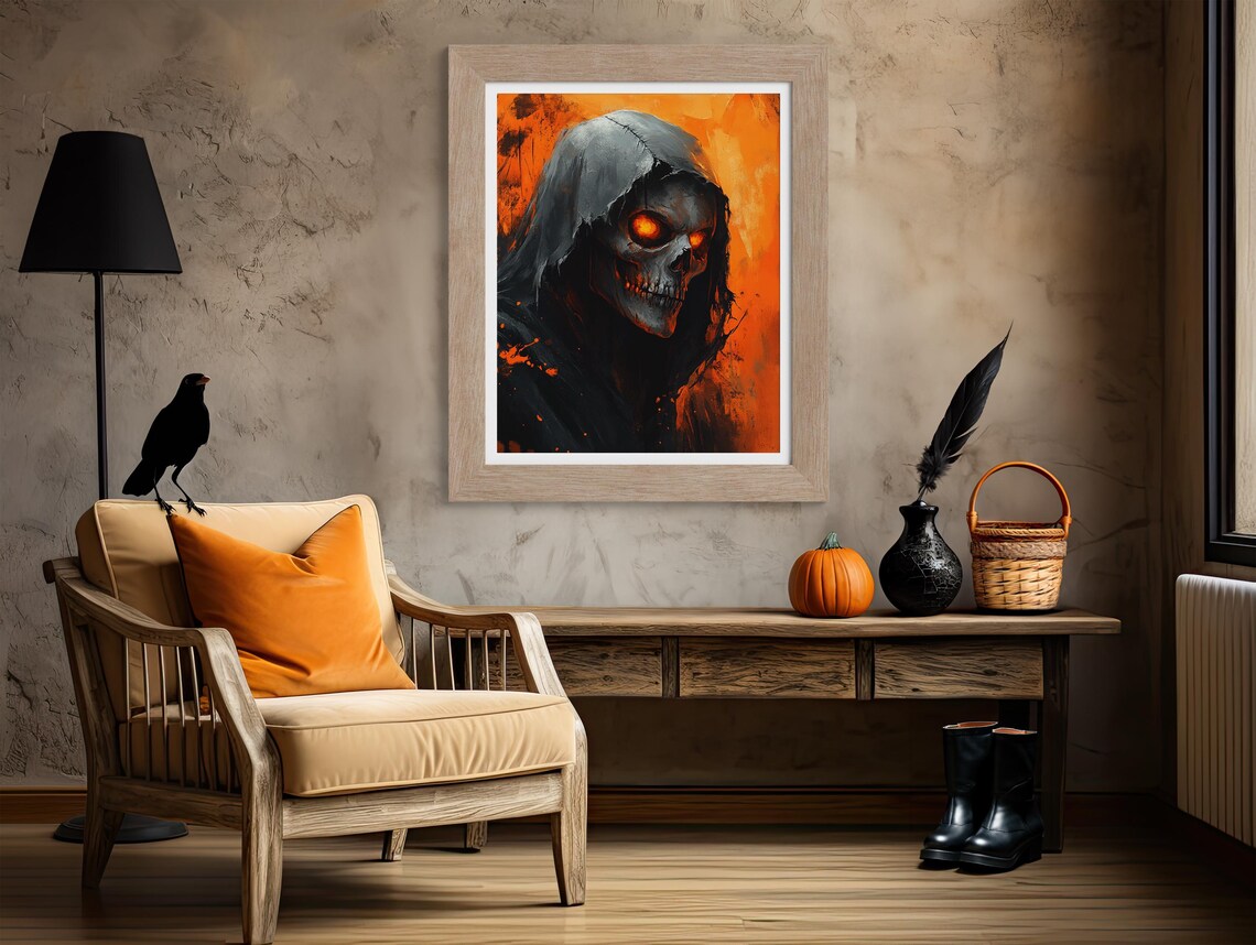 Grim Reaper Hooded Skull With Glowing Eyes Dark Halloween Poster - Image 4