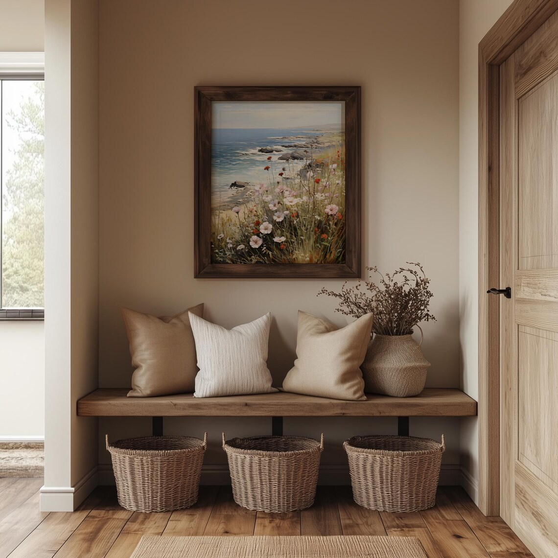 Coastal Wildflowers On Rocky Seaside Cliffs Vintage Ocean Art Poster - Image 4