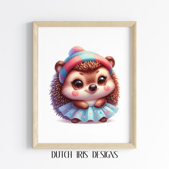 Cute Ballerina Hedgehog Art Adorable Baby Animal Nursery Print Whimsical Decor Charming Wall For Kids Room 225
