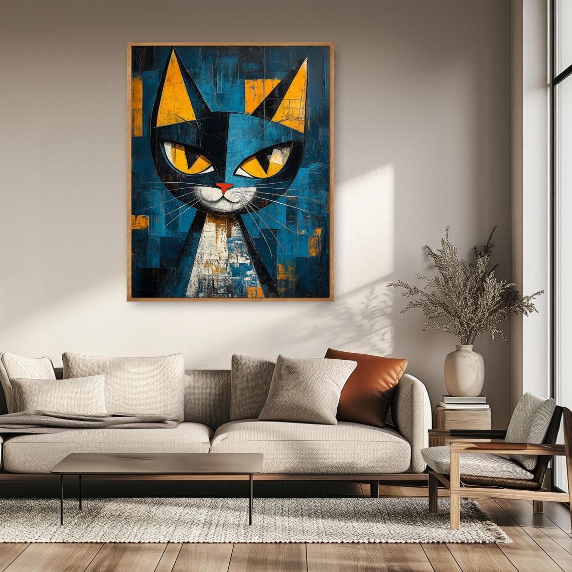 Abstract Cat Portrait Cubist Style Modern Geometric Wall Poster - Image 2
