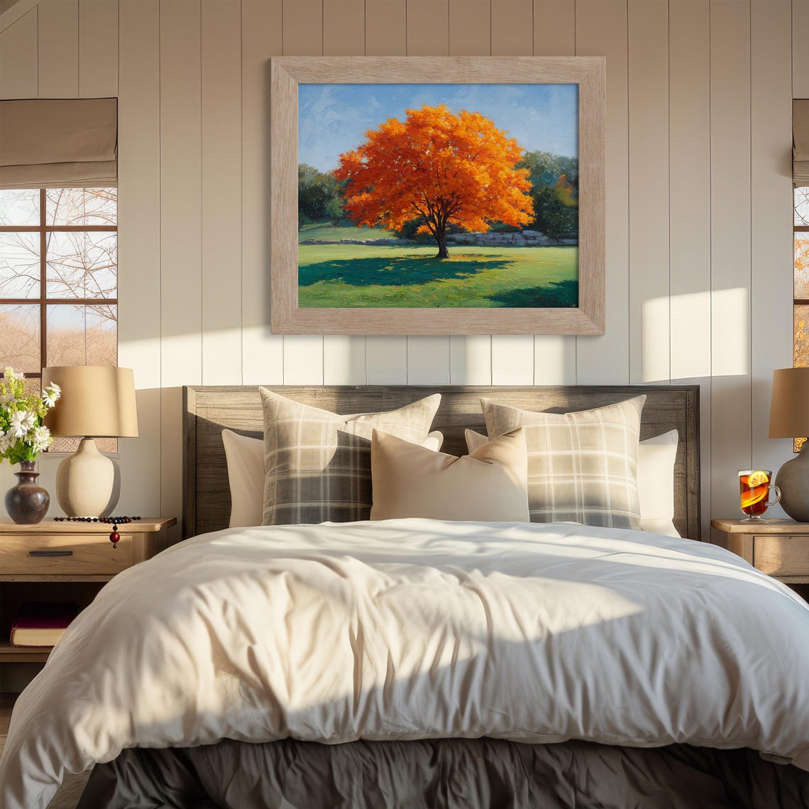 Lone Maple Tree With Orange Autumn Foliage Under Blue Sky Poster - Image 2