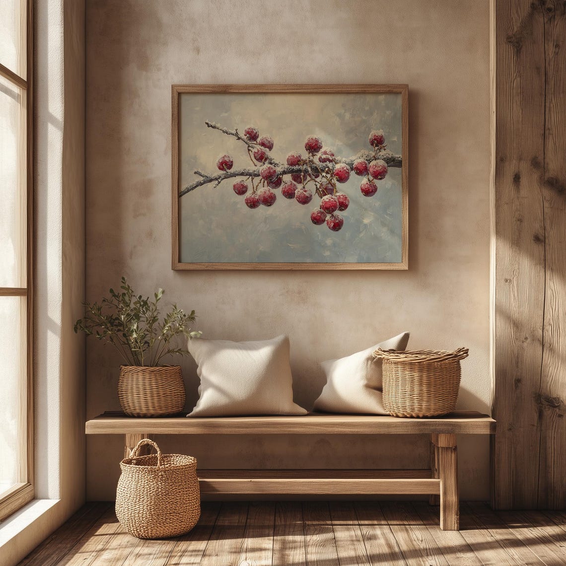 Frost Covered Red Berries Winter Twig Impressionist Art Poster - Image 4