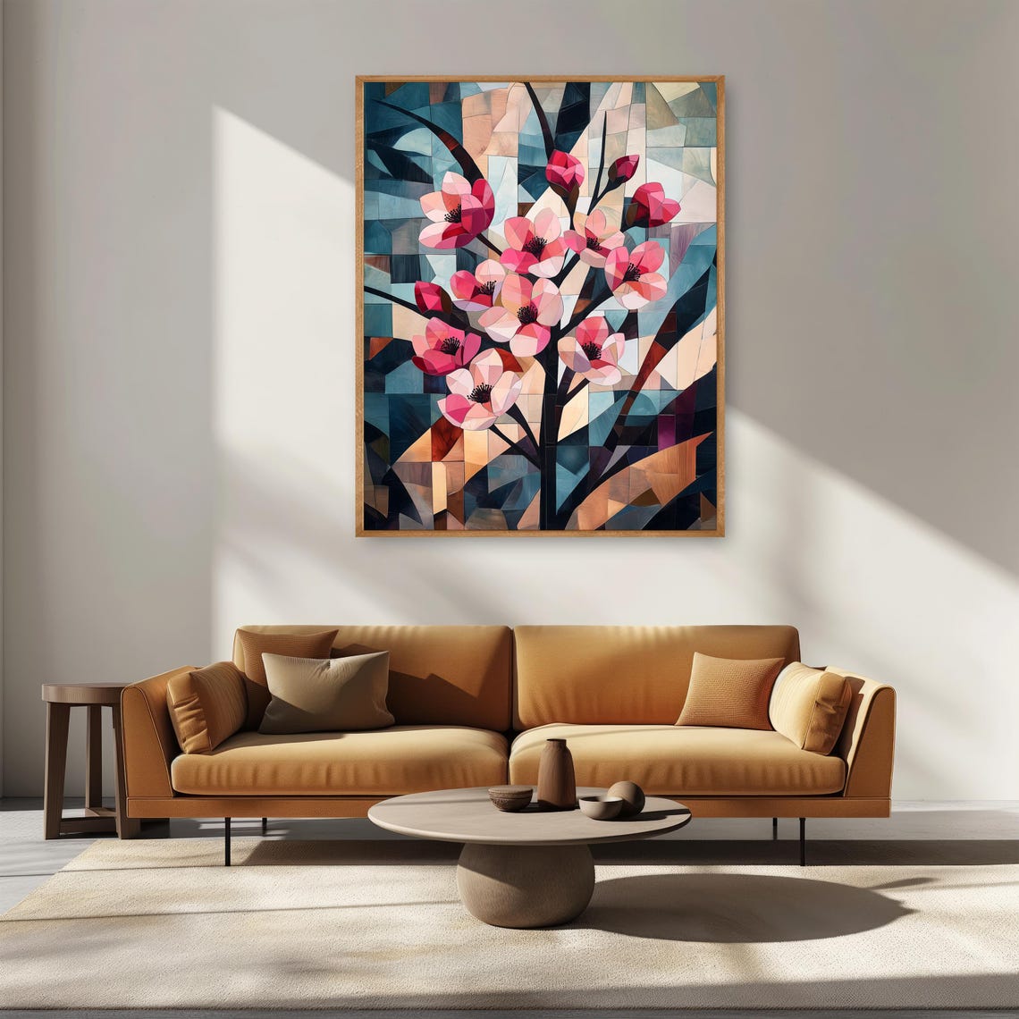 Cubist Cherry Blossom Branches Geometric Pink Floral Painting Poster - Image 4
