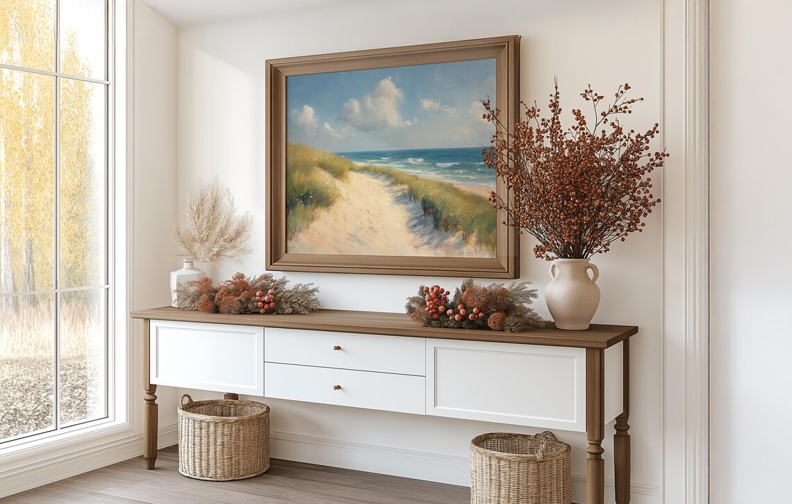 Sandy Dune Path Leading To Blue Ocean Peaceful Coastal Landscape Poster - Image 3