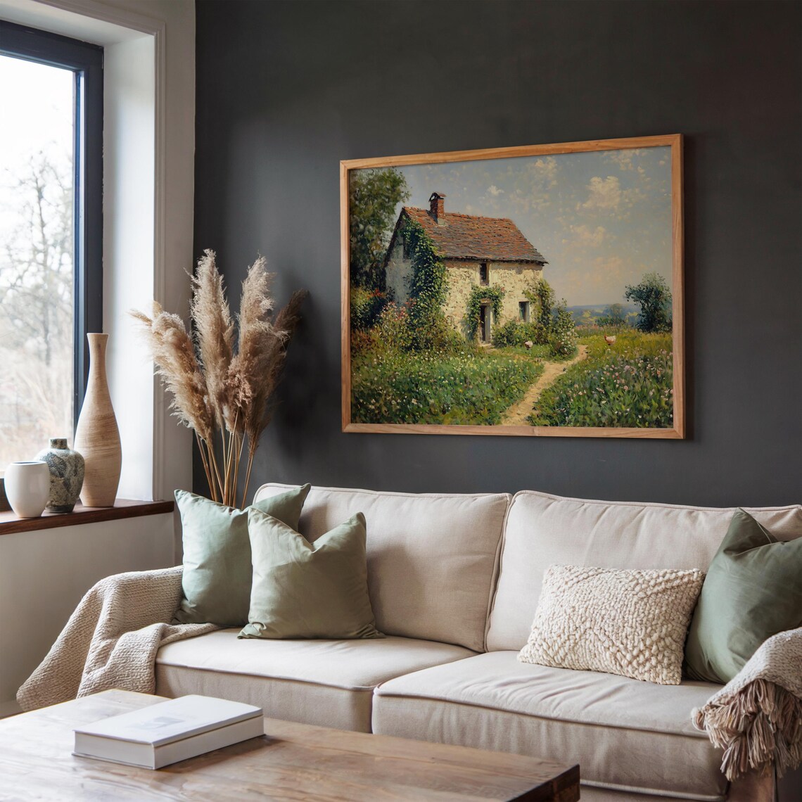 Stone Cottage With Ivy In Wildflower Meadow Farmhouse Painting Poster - Image 4