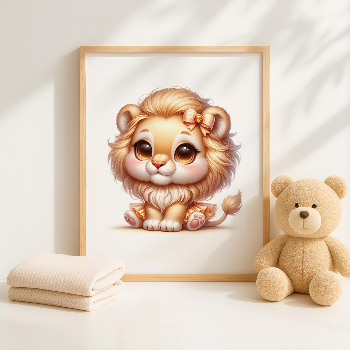 Adorable Baby Lion Cub In Orange Tutu With Golden Bow Nursery Art Poster - Image 4