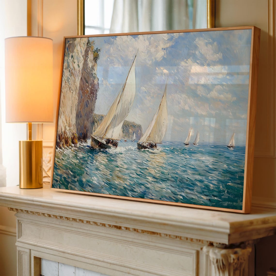 Sailing Boats in Motion Impressionist Ocean Nautical Painting Poster - Image 3