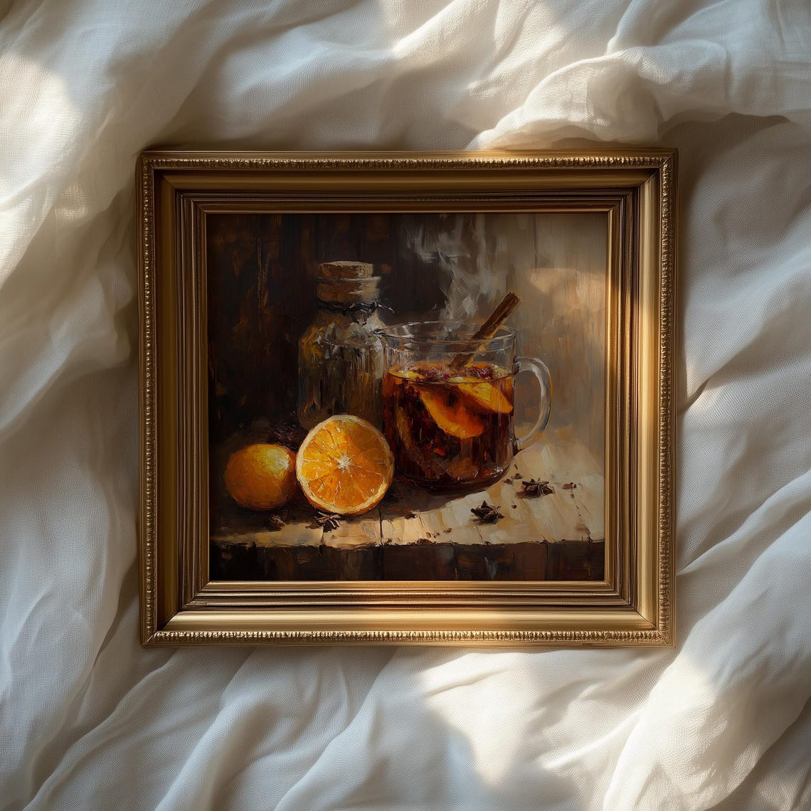 Cozy Mulled Wine Glass with Orange Slices Cinnamon Still Life Poster - Image 2