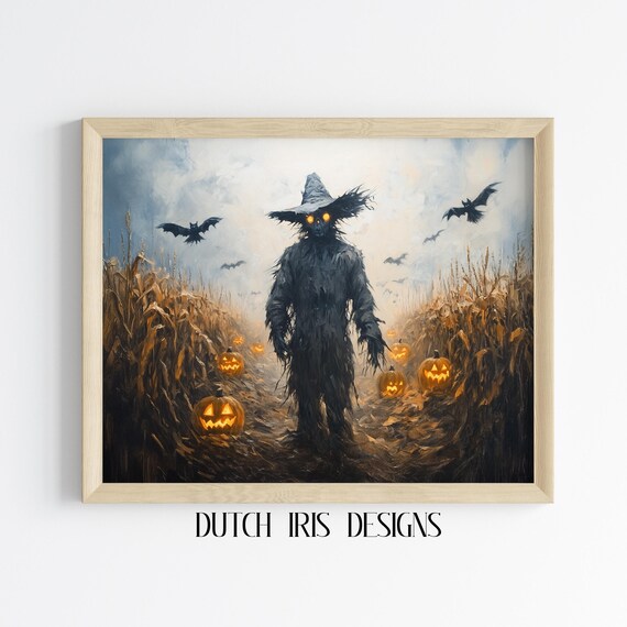 Scarecrow With Glowing Eyes In Cornfield Jack O Lantern Halloween Poster