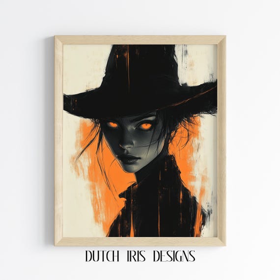 Witch Portrait Wall Art Moody Painting Halloween Decor Dark Magical Artwork Vintage Style Togashi Inspired 436