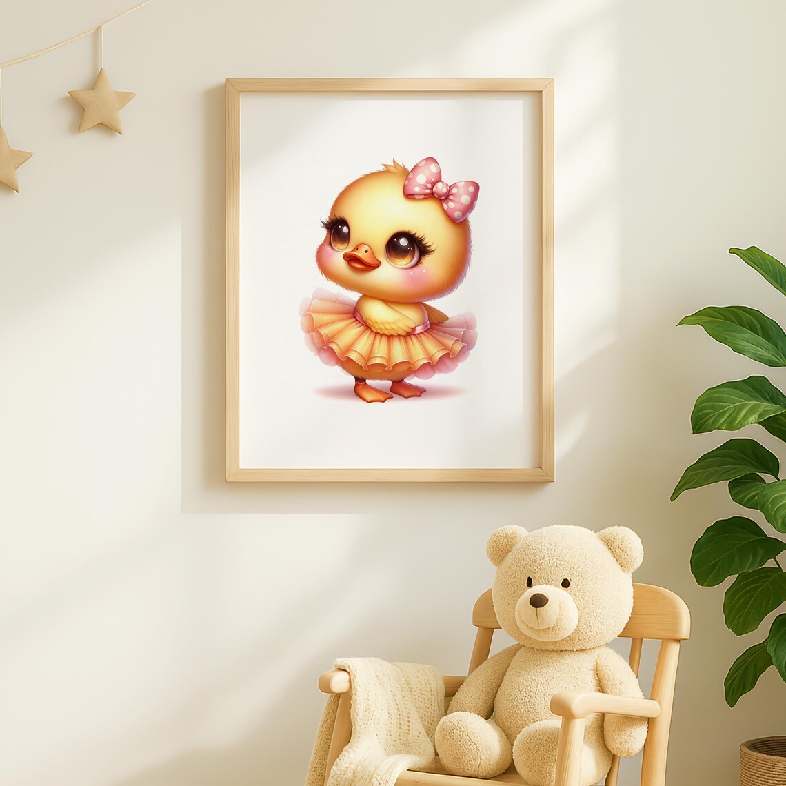 Cute Baby Chick In Yellow Tutu With Pink Polka Dot Bow Nursery Art Poster - Image 2