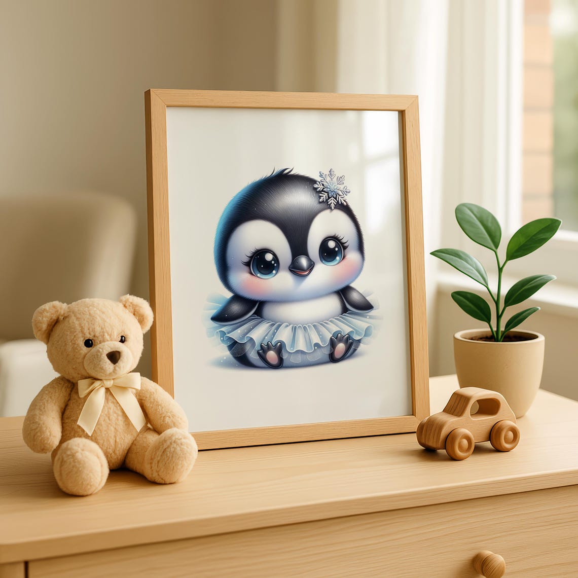 Cute Baby Penguin In Icy Blue Tutu With Snowflake Nursery Art Poster - Image 3