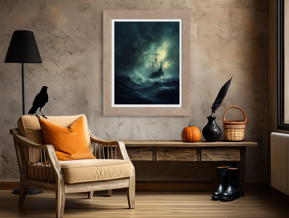 Phantom Ghost Ship Sailing Stormy Moonlit Sea Nautical Poster - Image 4