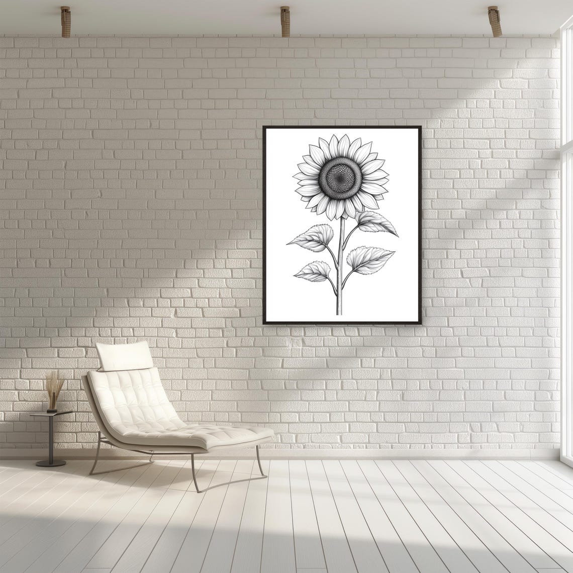 Black And White Sunflower Line Art Minimalist Botanical Poster - Image 2