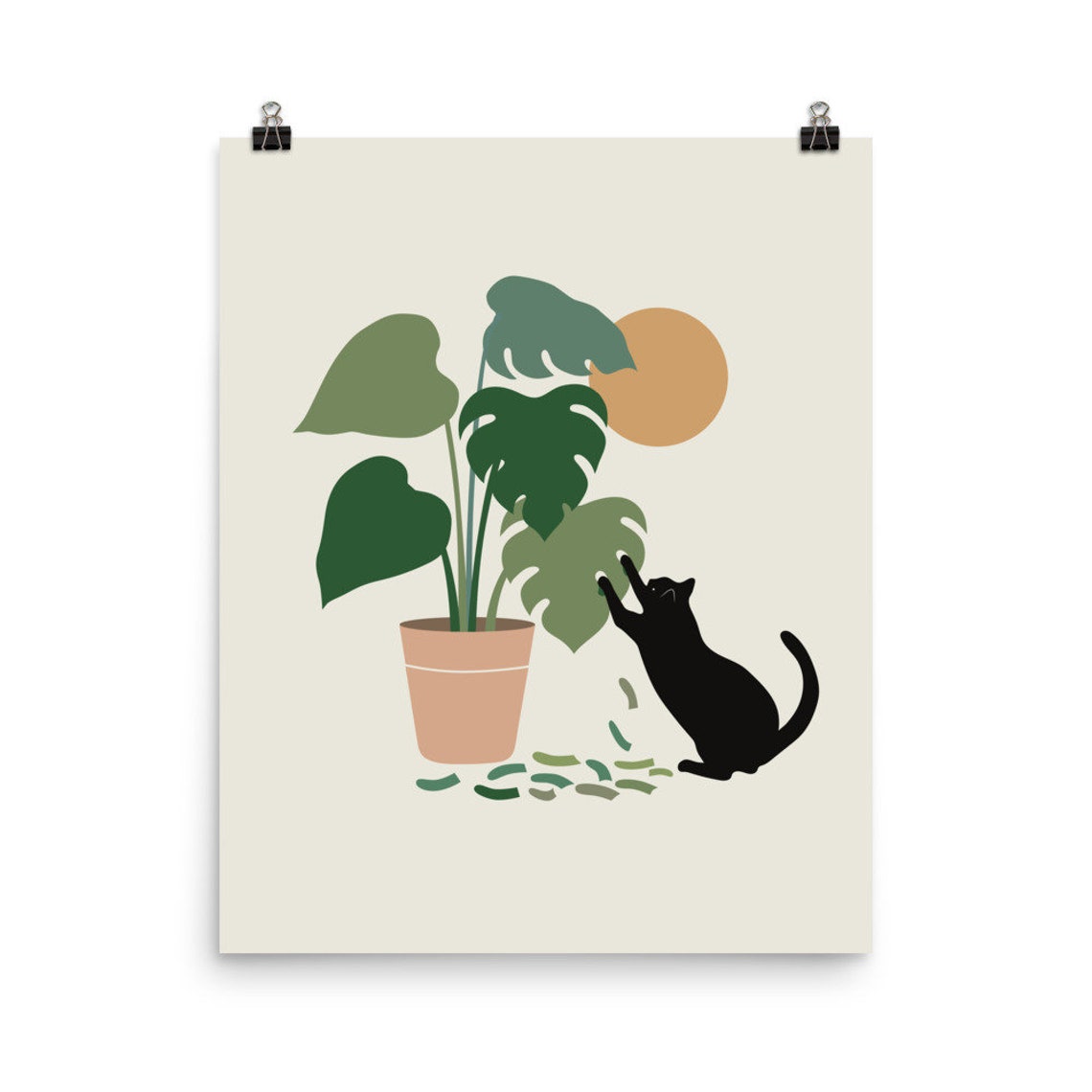 Cat And Plant 13 Monstera Art Print