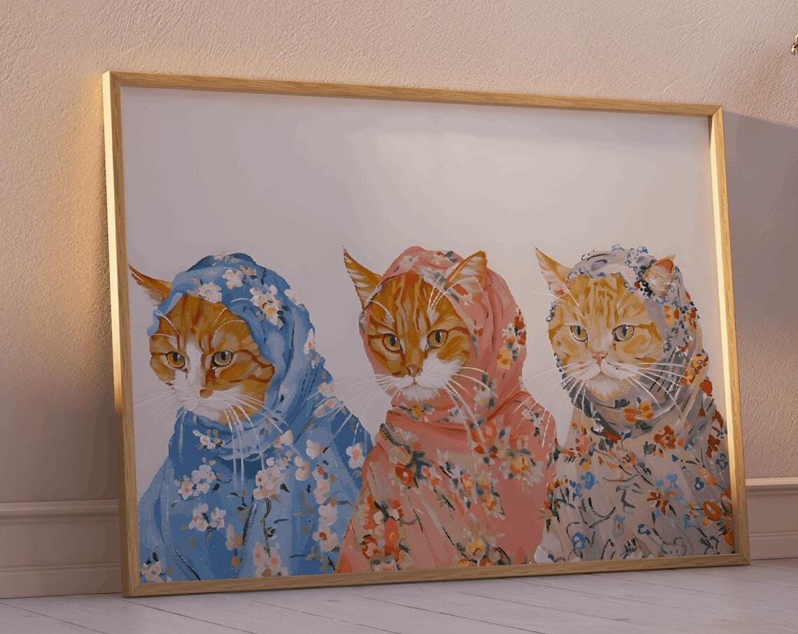 Babushka Ginger Cats Floral Cat Art Print - Image 4