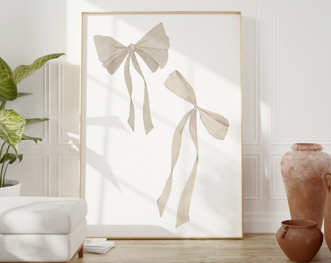 Neutral Beige Double Bow Watercolor Minimalist Teen Room Poster