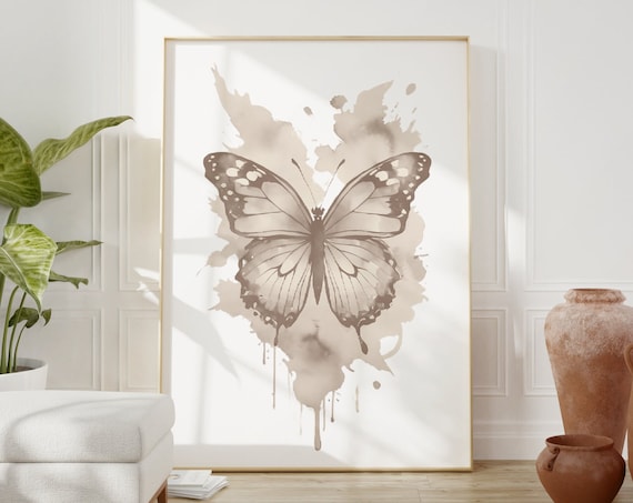 Beige Watercolor Butterfly Neutral Aesthetic Nursery Poster Trendy Room Decor