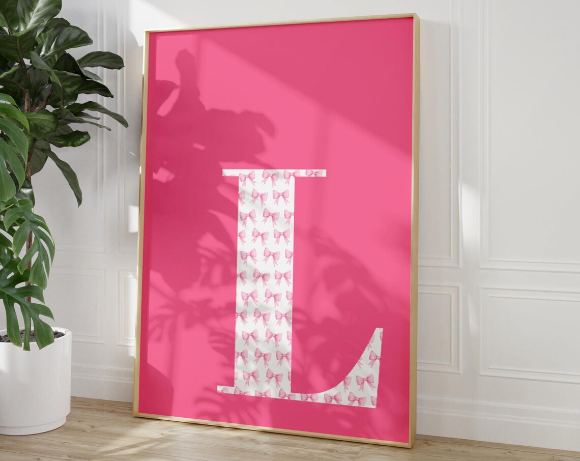 Letter L Pink Bow Preppy Monogram Initial Poster for Girly Room Decor - Image 3