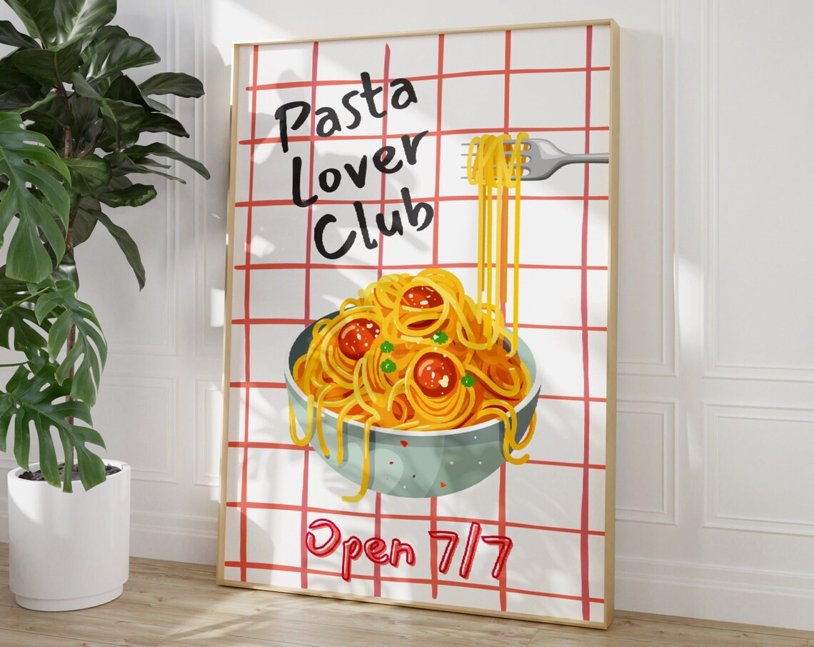 Pasta Lover Club Spaghetti Poster Italian Kitchen Wall Decor Fun Art - Image 3