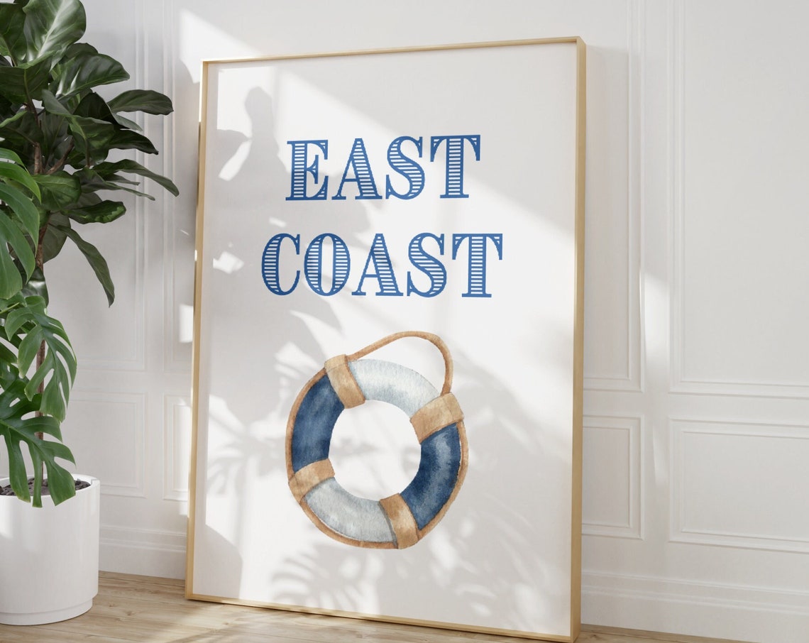 East Coast Blue Coastal Poster Nautical Life Ring Beach House Decor - Image 3
