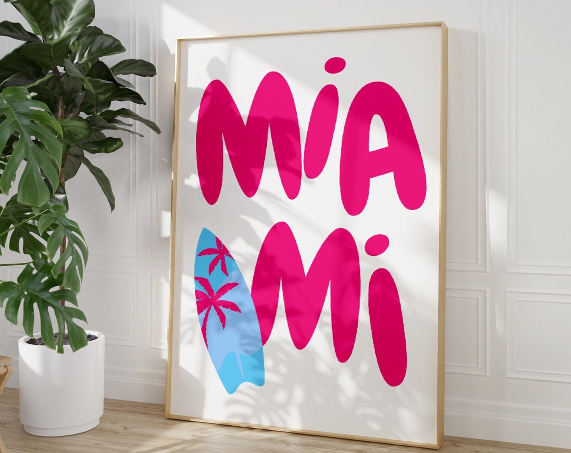 Miami City Travel Print Art Pink Blue Miami Travel Exhibition Print Trendy Wall Print Usa Miami Poster Dorm Room Decor - Image 4