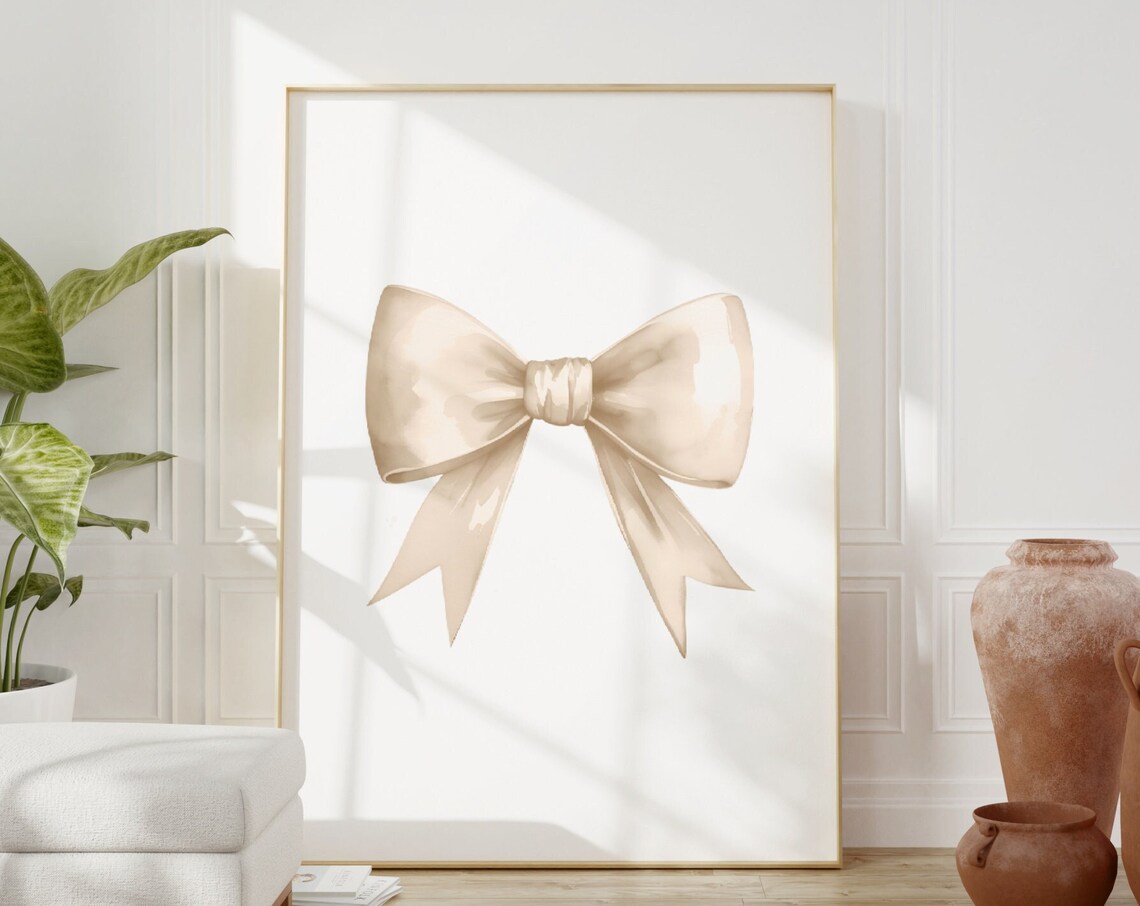 Cream Beige Watercolor Bow Preppy Coquette Aesthetic Teen Room Poster