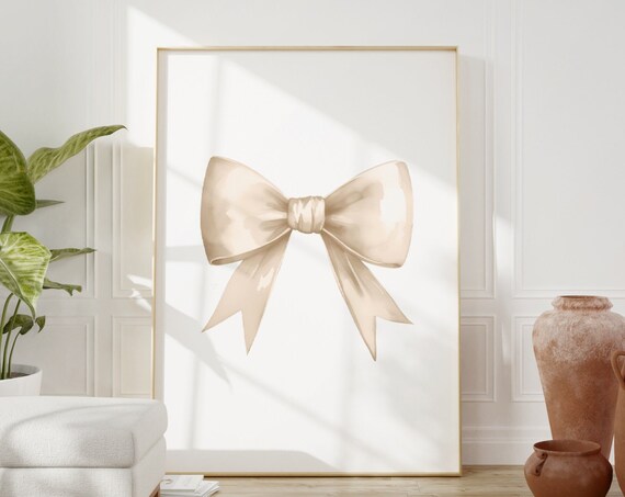 Cream Beige Watercolor Bow Preppy Coquette Aesthetic Teen Room Poster