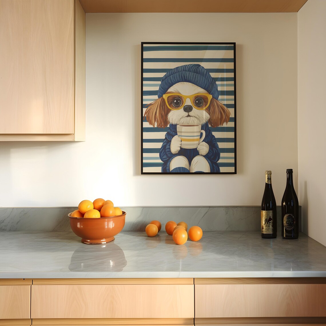 Shih Tzu in Blue Beanie and Glasses Sipping Coffee Dog Poster - Image 3