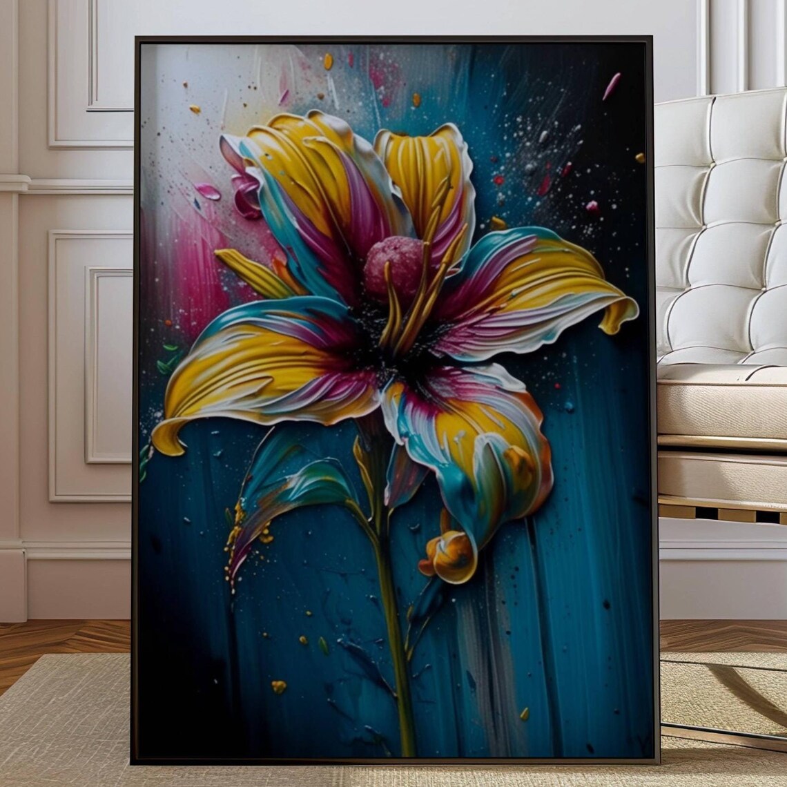 Stylized Rainbow Lily Vibrant Flower Painting Living Room Poster - Image 4