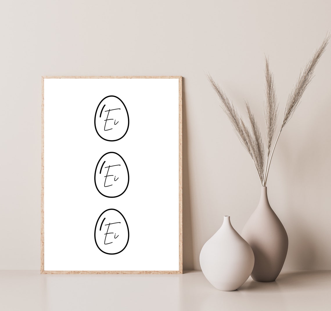 Triple Ei Easter Eggs Bold Outlines Minimalist Spring Poster